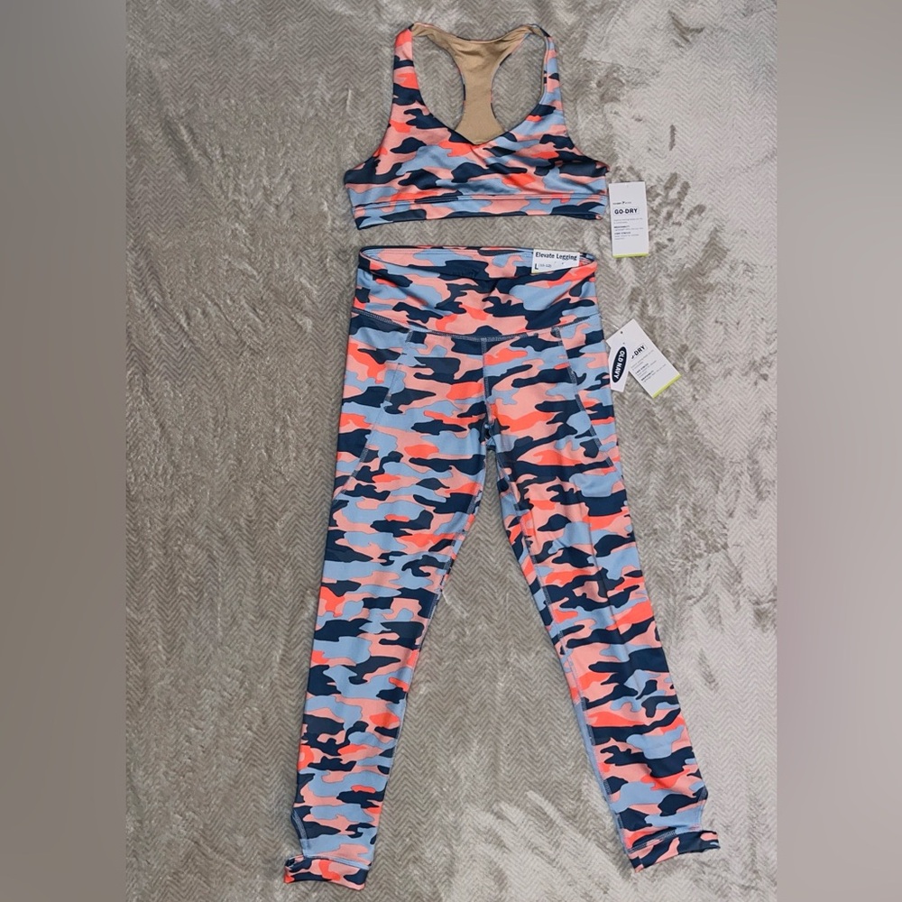 Old Navy Kids Sports bra and Leggings - Orange and Blue Camo Set